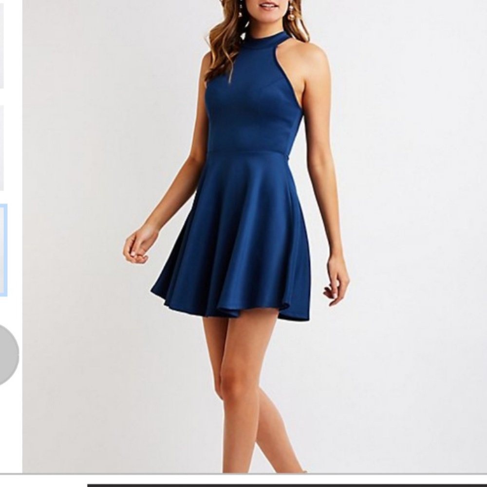 Navy blue halter skater dress